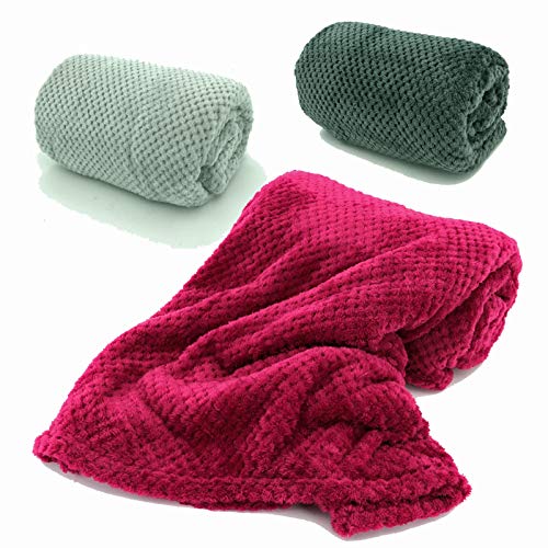 heimtexland ® Kuscheldecke Waffel-Optik Weich Atmungsaktiv Flanell Wohndecke 200x155 Beere Pink Typ647 von heimtexland