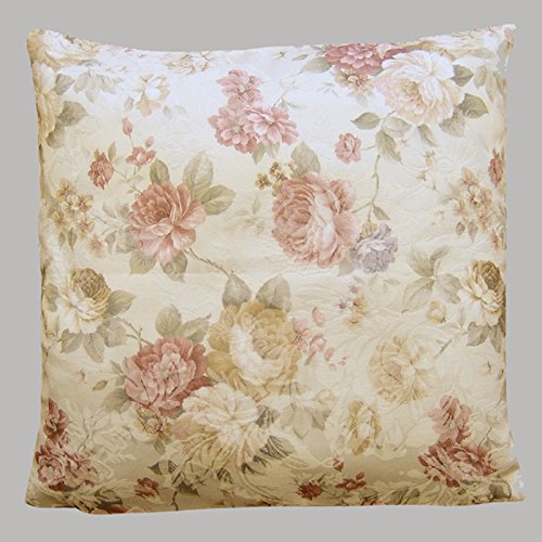 heimtexland ® LANDHAUS Rosen Kissenhülle in 50x50 cm aus hochwertigem Jacquard in creme rosé mit Blumen Druck Rose - Kissen Country Chic Typ442 von heimtexland