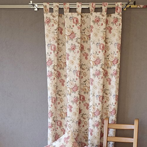 heimtexland ® LANDHAUS Rosen Schlaufenschal in 245x140 cm aus hochwertigem Jacquard in creme rosé mit Blumen Druck Rose - Gardine Vorhang Dekoschal Country Chic Typ442 von heimtexland