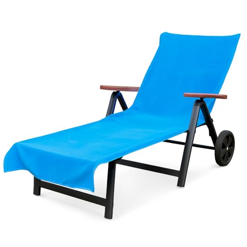 heimtexland ® Liegestuhlauflage Frottier 70x200 cm – 100% Baumwolle, Oeko-TEX, mit Umschlag – Hygiene Schonbezug für Gartenliege, Strandtuch, Handtuch – saugstark, weich, waschbar – Typ811 blau von heimtexland