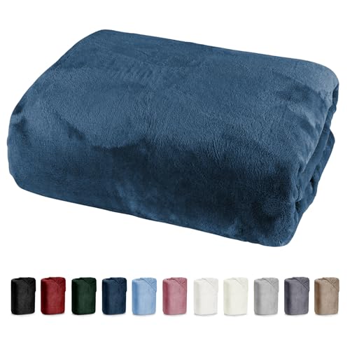 Bettlaken 150x200 Cashmere Touch Spannbettlaken Super Soft Winter Spannbetttuch Nicky Plüsch Teddy Typ585 Öko-Tex pflegeleicht Marine blau für 140x200 bis 160x200 von heimtexland