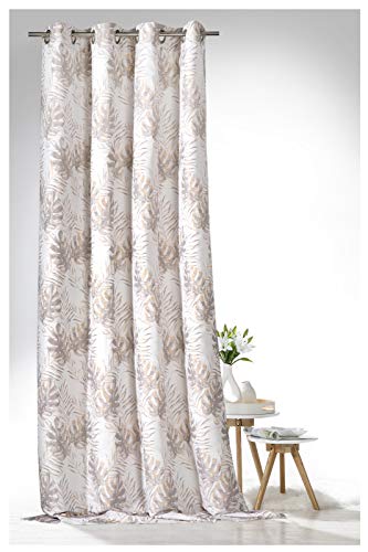 heimtexland ® Ösenschal Jacquard Palmblätter Dekoschal Natur 245x140 Vorhang Blickdicht Stone Kupfer Typ635 von heimtexland