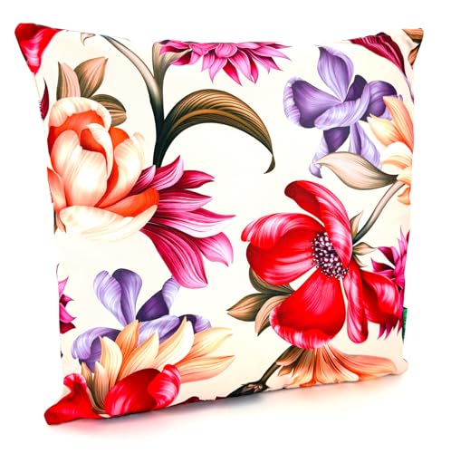 heimtexland ® Outdoor Deko Kissen 45x45 wetterfest Gartenkissen mit Füllung Lounge Dekokissen wasserabweisend Outdoorkissen Gartenkissen blumig Bedruckt Typ913 Tulpe von heimtexland