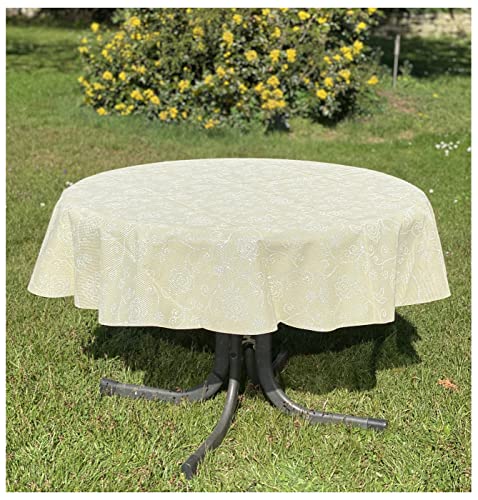 heimtexland ® Outdoor Garten Camping Tischdecke Ranke Wetterfest UV-Beständig Waschbar Weichschaum Gartentischdecke Typ798 Gelb 160 cm rund von heimtexland