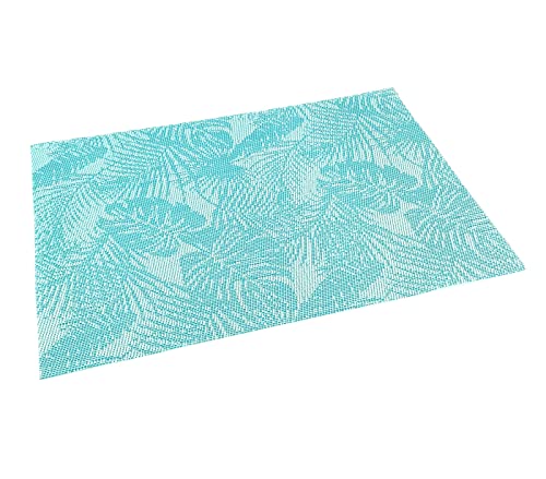 heimtexland ® Outdoor Platzdeckchen 4 Stück Platzset Tropical Garten Tischdeko abwaschbar wetterfest Tischset 4-teilig Typ792 Türkis von heimtexland