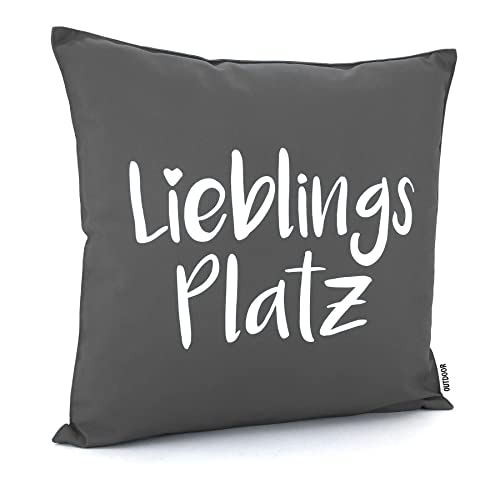 heimtexland ® Outdoorkissen 45x45 Dekokissen Outdoor Garten Lounge Deko Kissen Typ839 Lieblingsplatz Anthrazit von heimtexland