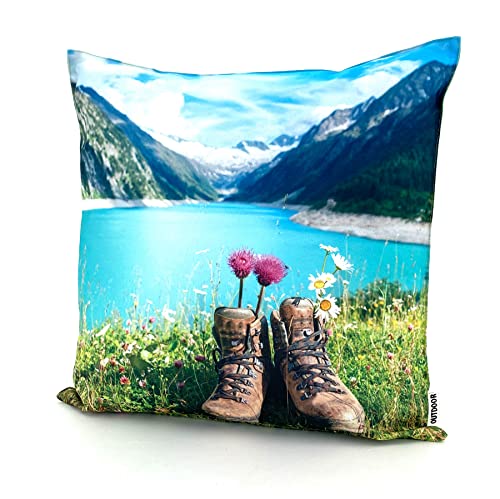 heimtexland ® Outdoorkissen Bedruckt 45x45 Garten Lounge Dekokissen Outdoor Lotus Effekt Typ742 Alpen Stiefel von heimtexland