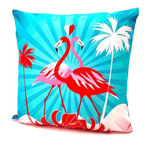 heimtexland ® Outdoorkissen mit Füllung Garten Dekokissen 45x45 schmutz- und wasserabweisend Deko Kissen Outdoor Typ688 Flamingo-Pärchen von heimtexland