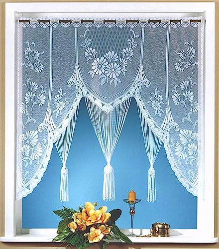 heimtexland ® Raffinierte Scheibengardine Fensterbild M-Bogen Fadengardine Gebogte Spitze Jacquard Blumen Gardine Typ300 von heimtexland