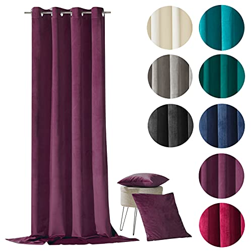 heimtexland ® Samt Dekoschal Gardine Blickdicht 245x135 Art Deco Ösenschal Vorhang Typ641 Aubergine von heimtexland