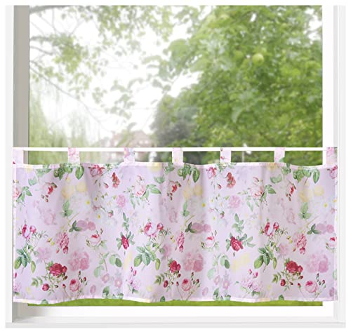 heimtexland ® Scheibengardine Blumen Gardine Digitaldruck HxB 45x120 Fensterdekoration Oekotex Bistrogardine Rosen Typ789 Rosen Rosa von heimtexland