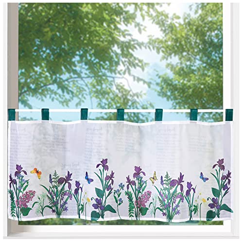 heimtexland ® Scheibengardine Blumen Gardine Digitaldruck HxB 45x120 Fensterdekoration Oekotex Typ789 Blumenwiese Grün Violett von heimtexland