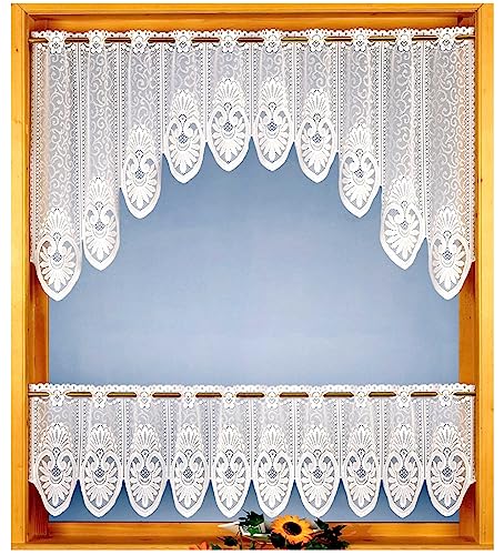 heimtexland ® Scheibengardine Bogen Set 2-teilig Jacquard Ranke Deko Gardine Blumen Bordüre Fensterdekoration Typ808 HxB 30/60 x 145 cm von heimtexland