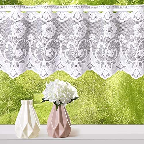 heimtexland ® Scheibengardine Jacquard Blumen Bogen Bordüre Gardine weiß Fensterdekoration Bistrogardine Typ261 HxB 30 x 100 cm von heimtexland