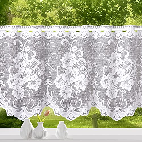 heimtexland ® Scheibengardine Jacquard Blumen Bogen Bordüre Gardine weiß Fensterdekoration Bistrogardine Typ261 HxB 50 x 100 cm von heimtexland