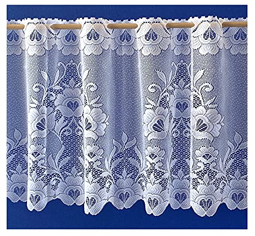 heimtexland ® Scheibengardine Jacquard Blumen Bordüre Gardine weiß Bistrogardine gebogt Typ10 HxB 42x125 cm von heimtexland