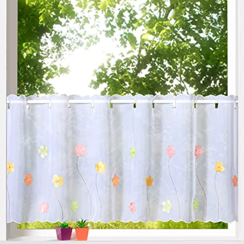 heimtexland ® Scheibengardine Voile Stickerei Applikation Blumen Deko Gardine Transparent Bunt Bestickt Fensterdekoration Bistrogardine Bordüre Typ822 HxB 45 x 158 cm von heimtexland