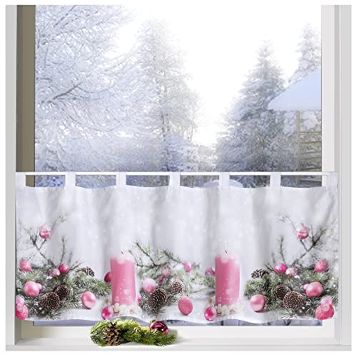 heimtexland ® Scheibengardine Weihnachten 45x120 Dekoration Fenster-Deko Weihnachts-Gardine Pink Rosa Typ651 von heimtexland