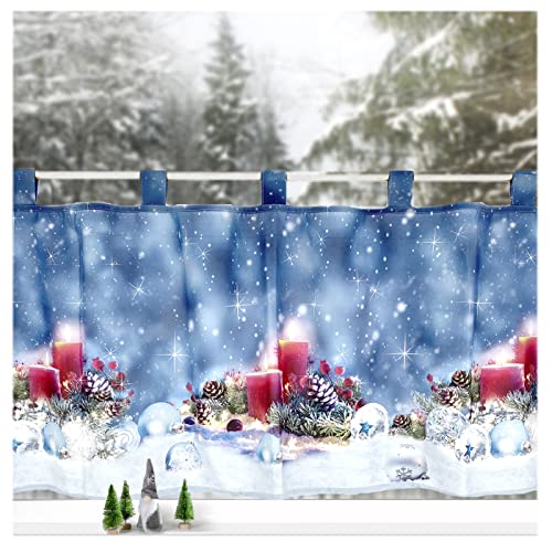 heimtexland ® Scheibengardine Weihnachten Dekoration Fenster-Deko Küchen Gardine 45x120 cm Typ651 (Kerzen 2) von heimtexland