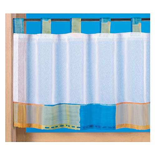 heimtexland ® Scheibengardine mit Schlaufen Bunt Bad Gardine transparent HxB 43x130 Ökotex Blau Gelb Typ726 von heimtexland