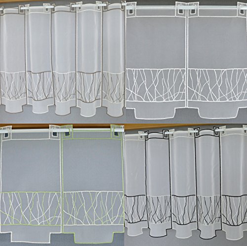 heimtexland ® Scheibengardine nach Maß Hellgrün Höhe 30 cm Breite der Gardine durch Stückzahl in 32 cm Schritten wählbar Wunschmaß Gardine Bestickt Apfel-grün Typ443 von heimtexland