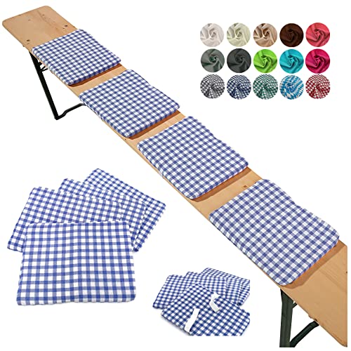 heimtexland ® Sitzkissen 4er Set Bierbank Polster Auflage Bierzeltgarnitur Garten Deko Kissen Typ859 Karo Blau von heimtexland