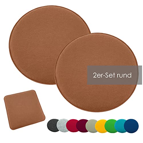 heimtexland ® Sitzkissen Set Filz Stuhlkissen Stuhlauflage Filzkissen Stuhl Polster Kissen Typ631 2er Set 35 cm Rund Camel von heimtexland