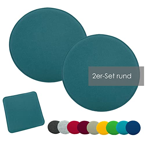 heimtexland ® Sitzkissen Set Filz Stuhlkissen Stuhlauflage Filzkissen Stuhl Polster Kissen Typ631 2er Set 35 cm Rund Petrol von heimtexland