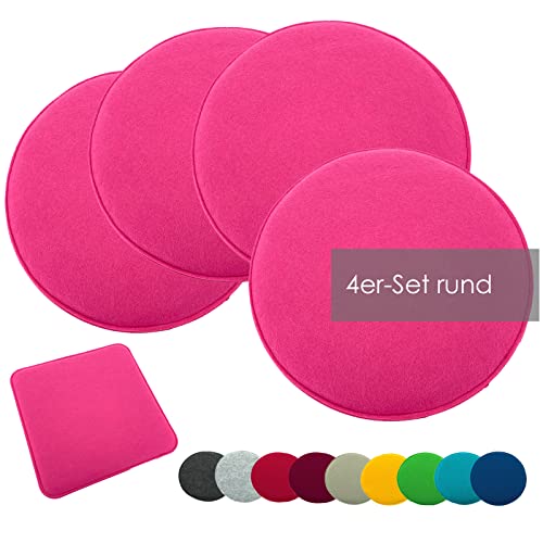 heimtexland ® Sitzkissen Set Filz Stuhlkissen Stuhlauflage Filzkissen Stuhl Polster Kissen Typ631 4er Set 35 cm Rund Pink von heimtexland