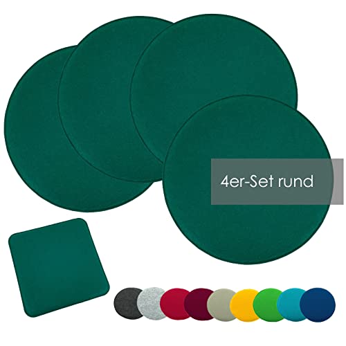 heimtexland ® Sitzkissen Set Filz Stuhlkissen Stuhlauflage Filzkissen Stuhl Polster Kissen Typ631 4er Set 35 cm Rund Tannengrün von heimtexland