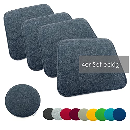 heimtexland ® Sitzkissen Set Filz Stuhlkissen Stuhlauflage Filzkissen Stuhl Polster Kissen eckig Typ631 Anthrazit 35 x 35 cm 4 Stück von heimtexland