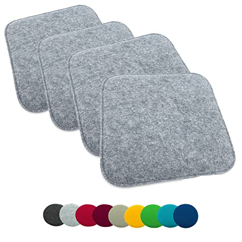 heimtexland ® Sitzkissen Set Filz Stuhlkissen Stuhlauflage Filzkissen Stuhl Polster Kissen eckig Typ631 Hellgrau 35 x 35 cm 4 Stück von heimtexland