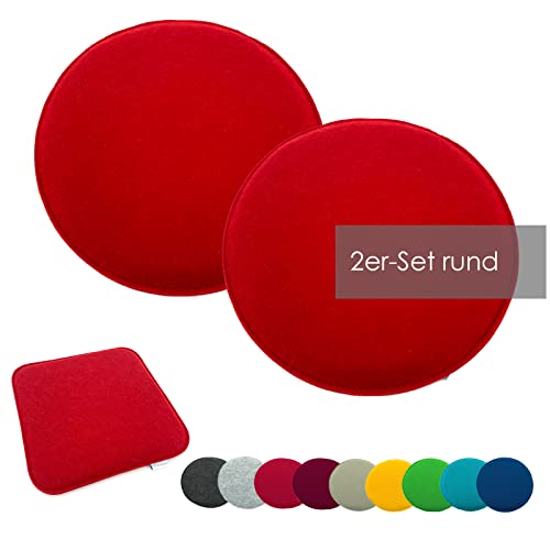 heimtexland ® Sitzkissen Set Filz Stuhlkissen Stuhlauflage Filzkissen Stuhl Polster Kissen Typ631 Rot 35 cm Rund 2 Stück von heimtexland