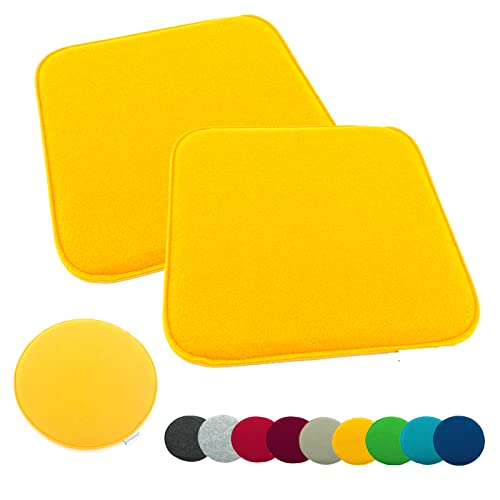 heimtexland ® Sitzkissen Set Filz Stuhlkissen Stuhlauflage Filzkissen Stuhl Polster Kissen eckig Typ631 Senfgelb 35 x 35 cm 2 Stück von heimtexland