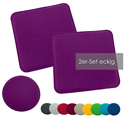 heimtexland ® Sitzkissen Set Filz Stuhlkissen Stuhlauflage Filzkissen Stuhl Polster Kissen eckig Typ631 2er Set 35 x 35 cm Lila von heimtexland