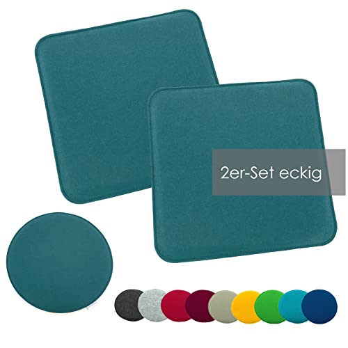 heimtexland ® Sitzkissen Set Filz Stuhlkissen Stuhlauflage Filzkissen Stuhl Polster Kissen eckig Typ631 2er Set 35 x 35 cm Petrol von heimtexland