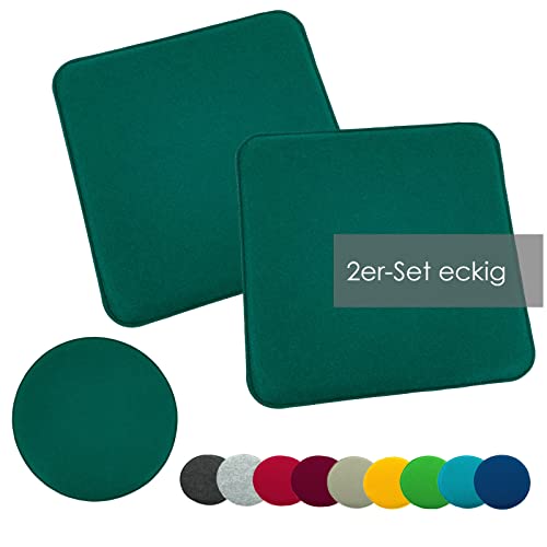 heimtexland ® Sitzkissen Set Filz Stuhlkissen Stuhlauflage Filzkissen Stuhl Polster Kissen eckig Typ631 2er Set 35 x 35 cm Tannengrün von heimtexland