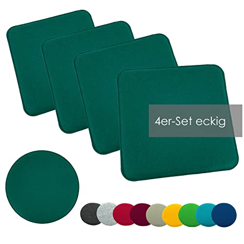 heimtexland ® Sitzkissen Set Filz Stuhlkissen Stuhlauflage Filzkissen Stuhl Polster Kissen eckig Typ631 4er Set 35 x 35 cm Tannengrün von heimtexland