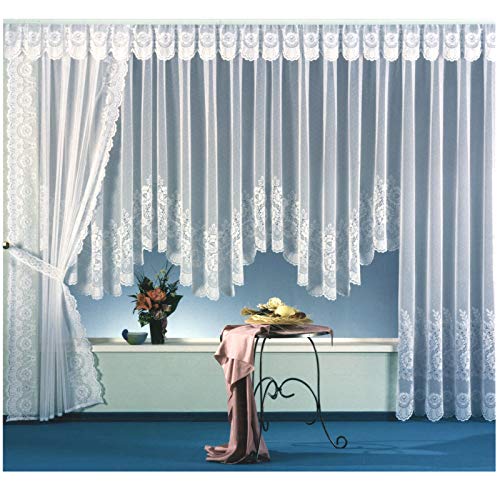 heimtexland ® Store Gardine Jacquard Weiß Transparent Blumen Bordüre Gebogt Vorhang Kräuselband HxB 175x450 für Fensterbreite 140-180 cm Typ113 von heimtexland