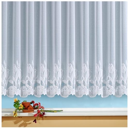 heimtexland ® Store Gardine Jacquard weiß transparent Kräuselband Vorhang mit Blumen Borte Gebogt Oekotex Typ69 Höhe 160cm x Breite 750cm von heimtexland