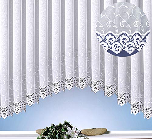 heimtexland ® Store Gardine Kräuselband Macramée Borte Stickerei Ranke Vorhang weiß transparent HxB 143x450 cm C-Bogen Typ482 von heimtexland