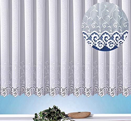 heimtexland ® Store Gardine Kräuselband Macramée Borte Stickerei Ranke Vorhang weiß transparent HxB 245x900 cm Typ482 von heimtexland