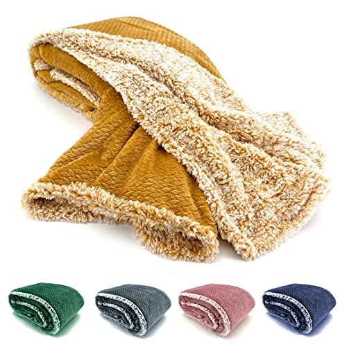 heimtexland ® Super Flauschige Sherpa Fell Kuscheldecke Samt Flanell Wohndecke Dick Warm 200x150 cm Ökotex Typ781 Gold Gelb von heimtexland