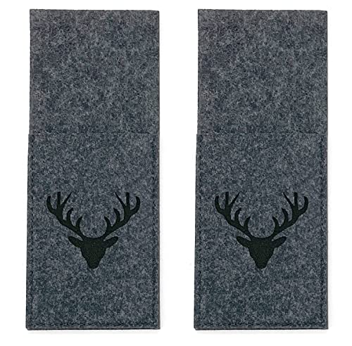 heimtexland ® Tischdeko Filz Bestecktasche abwaschbar Landhaus Tischdekoration Besteckhalter 10x25 Typ847 Anthrazit - Geweih 2er Pack von heimtexland