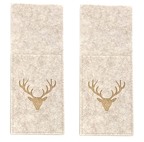 heimtexland ® Tischdeko Filz Bestecktasche abwaschbar Landhaus Tischdekoration Besteckhalter 10x25 Typ847 Sand - Geweih 2er Pack von heimtexland