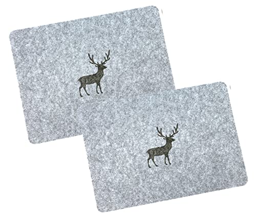 heimtexland ® Tischdeko Filz Tischset abwaschbar Untersetzer Landhaus Tischdekoration Platzset 35x45 Typ847 Hellgrau - Hirsch Tischset 2er Pack von heimtexland