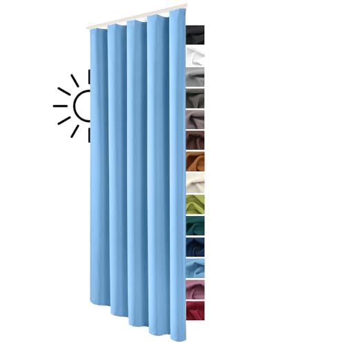 heimtexland ® Verdunkelungsvorhang mit Multifunktionsband Kräuselband und verdeckte Schlaufen Thermogardine Verdunklungsvorhang HxB 245x135 cm Typ139 hellblau von heimtexland