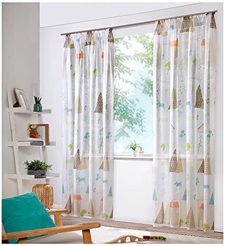 heimtexland ® Vorhang Kindergardine Skandi Leinen Optik Natur Bunt Deko Gardine Kinderzimmer Transparent Typ755 Bandschal HxB 245x135 cm von heimtexland