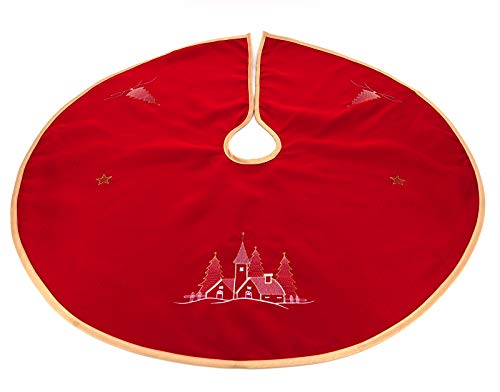 heimtexland ® Weihnachtsbaum-Decke Rund 90 cm Bestickt Rot Gold Weihnachts-Deko Baumständer-Schürze Typ618 von heimtexland