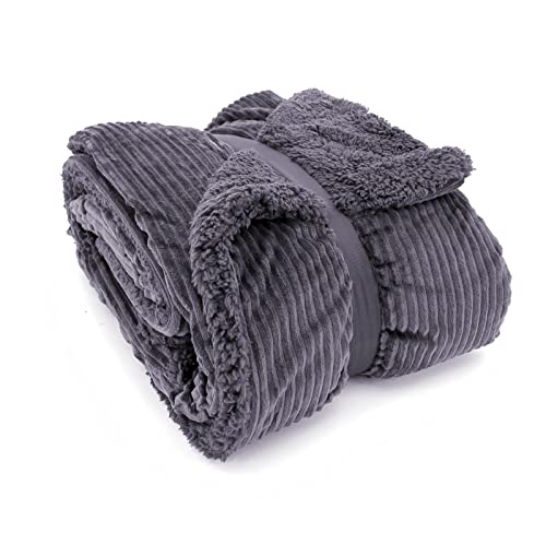 heimtexland ® super Dicke Cord Kuscheldecke mit flauschigem Sherpa Fell Wohndecke 200x150 Decke Typ767 Anthrazit Grau von heimtexland